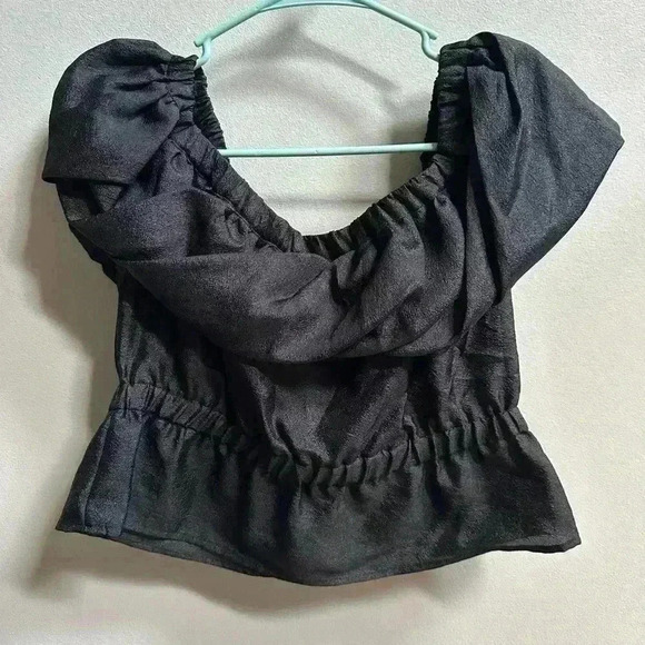 NEW Topshop Textured Bardot Crop Peplum Blouse – Black – Women’s US 8 - Picture 2 of 6